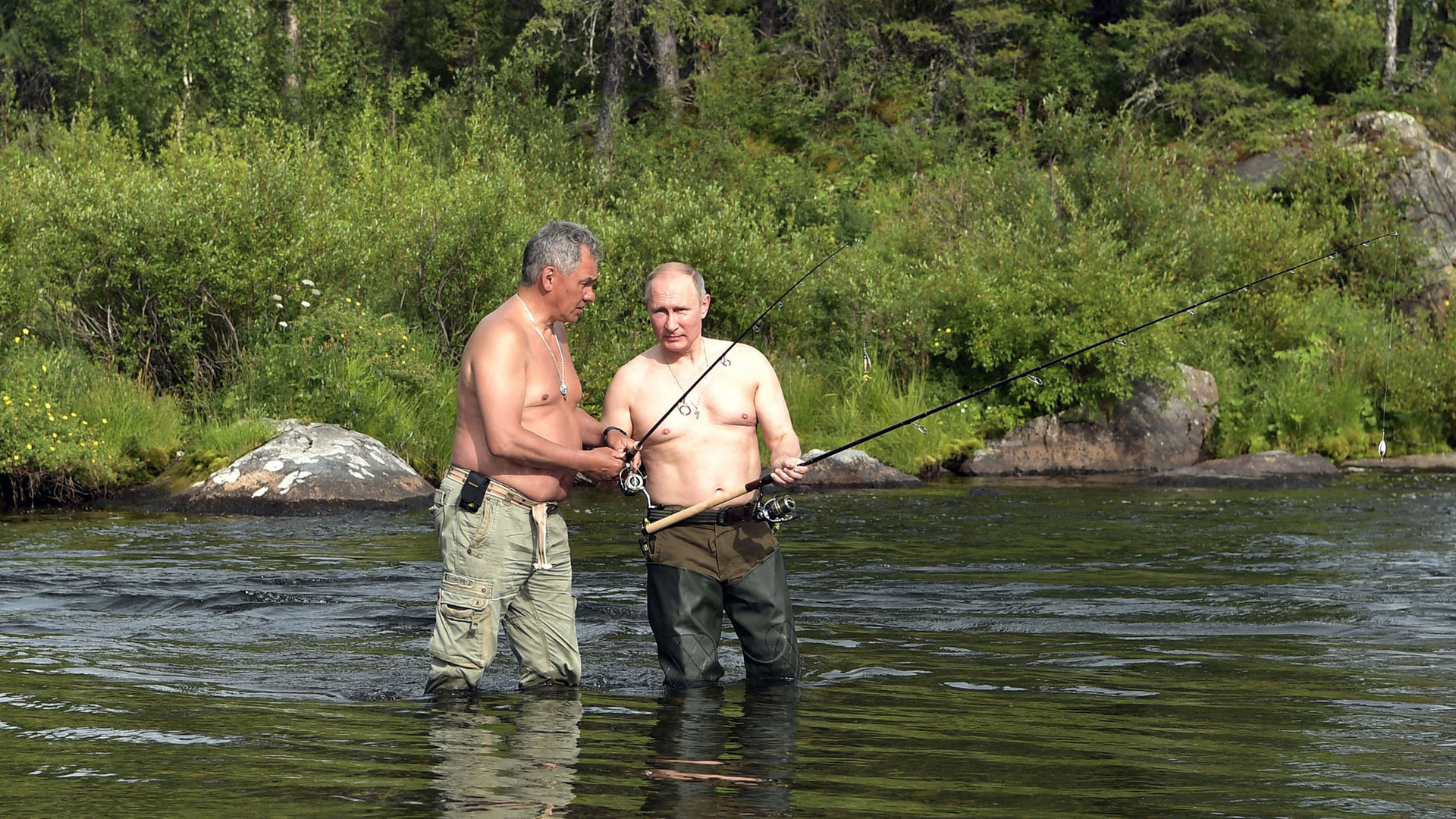 Путин и Шойгу на рыбалке в Туве