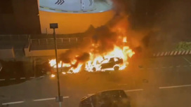 Кадры пожара в Москве-Сити и задержания поджигателя попали на видео