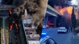 Сильный пожар случился после столкновения бензовоза и поезда в Мексике