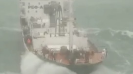 Спасение терпящего бедствия в Охотском море рефрижератора сняли на видео