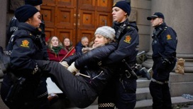 Полицейские на руках унесли Грету Тунберг с акции протеста в Осло