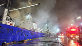 Пожар вспыхнул на борту российского судна в Пусане