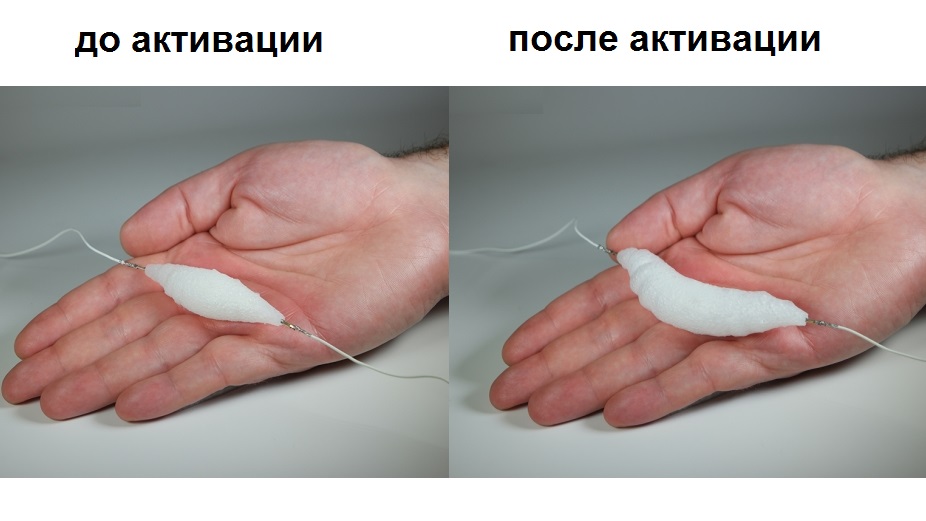 Материал активируется при помощи резистивной проволоки, через которую пускается небольшое напряжение.