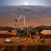 Художественная интерпретация внешнего вида стационарного марсианского зонда InSight.