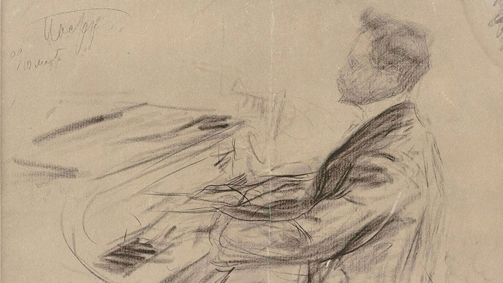 Скрябин за роялем. Рисунок Л. О. Пастернака.  1909 г