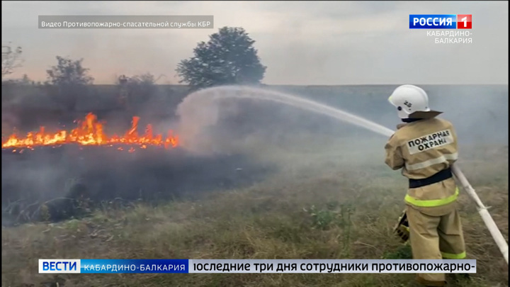 В КБР борются с пожарами в полях из-за жары и поджогов сухой травы